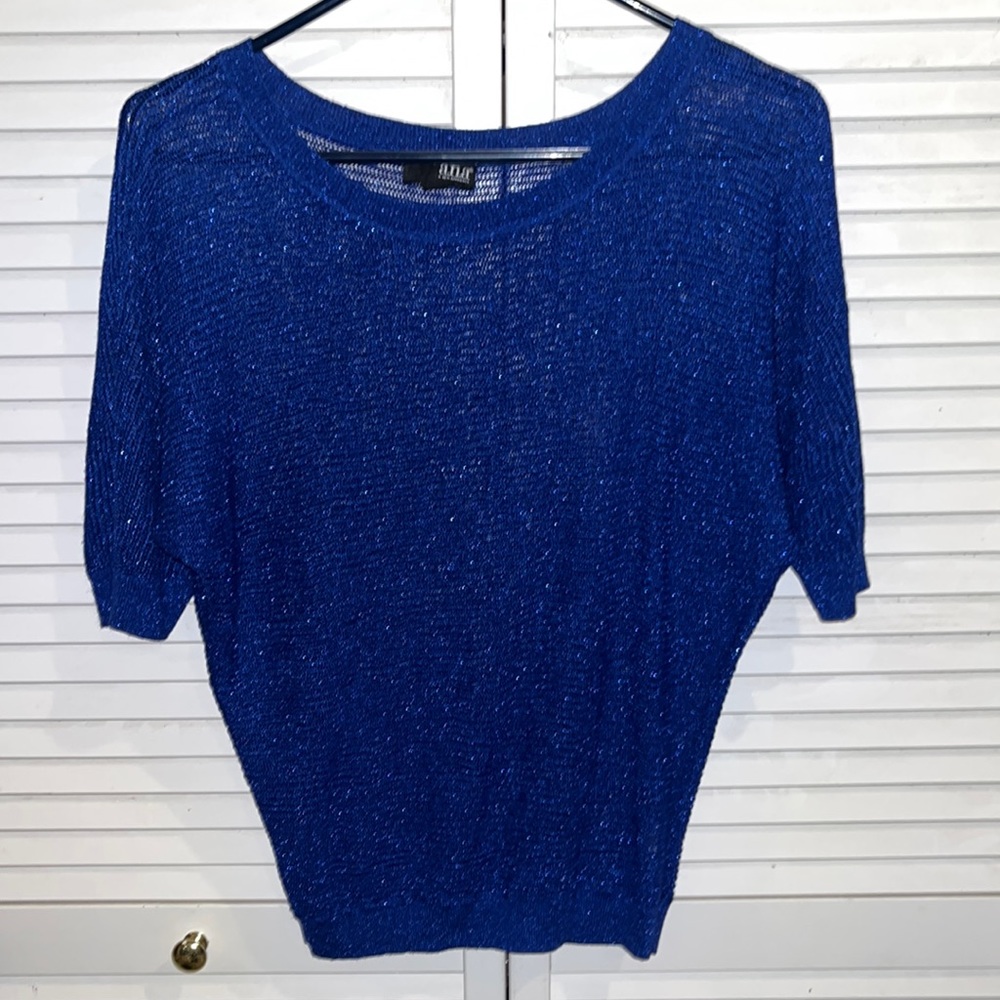 Women’s size small royal blue metallic see-thru half sleeve sweater